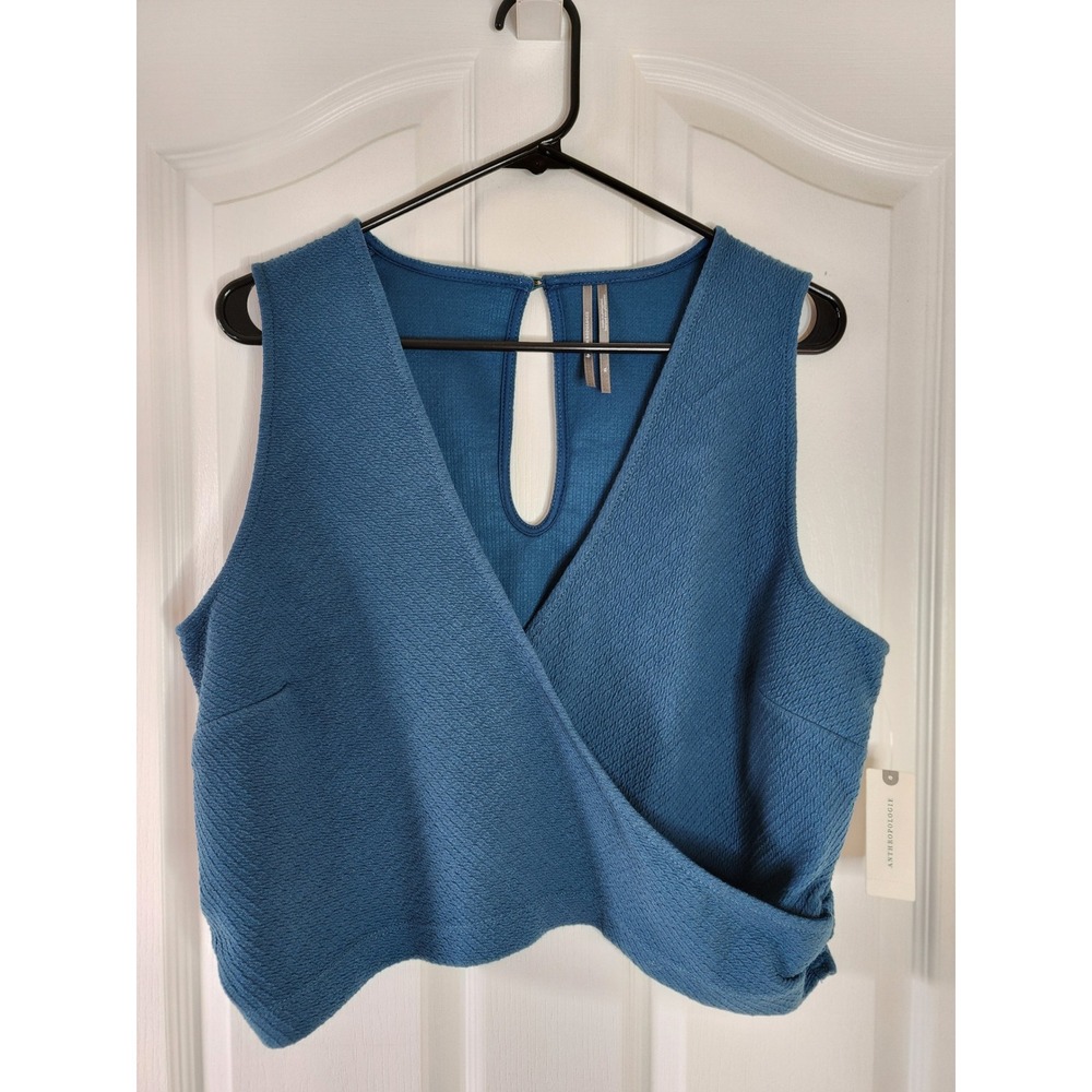Anthropologie Navy Teal Textured Wrap Front Keyhole Back Crop Top XL NWT